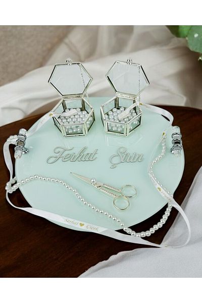 CyzHome Cherish Silver White Promise Engagement Tray