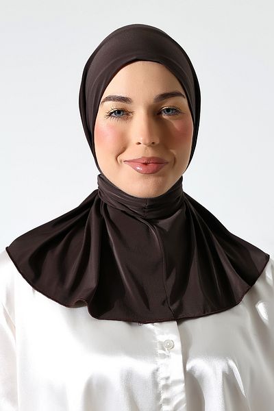ihvanonline Women's Snap Fastener Hijab Ready Practical Shawl Brown