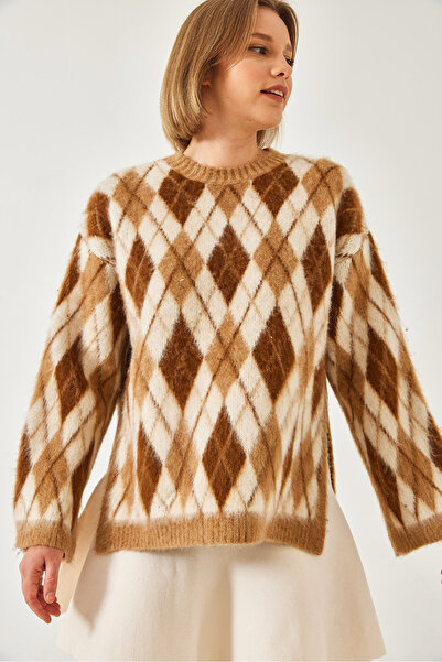 Bianco Lucci Women's Raised Lozenge Split Knitwear Sweater 20246344