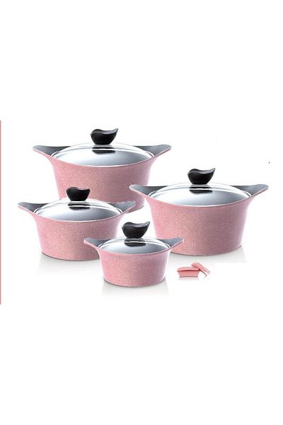 NEOFLAM Eni Granite Cookware Set, 8 Pieces, Pink. 18cm - 22cm - 26cm - 30cm