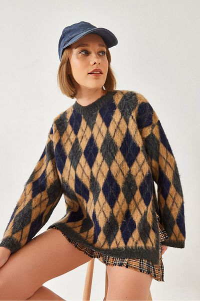 Bianco Lucci Women's Raised Lozenge Split Knitwear Sweater 20246344