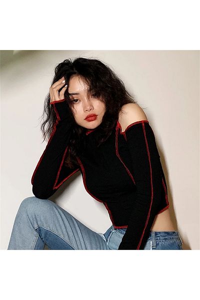 Köstebek Jumătate de tricou cu cusături roșii și mâneci