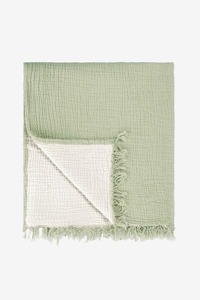 Barine Cocoon Cotton 4 Layer Muslin Bedspread Mint Green / Light Green 200X220