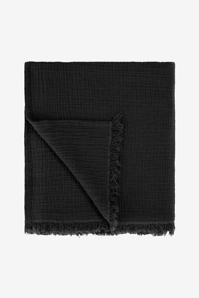 Barine Cocoon Cotton 4 Layer Muslin Bedspread Black 200X220