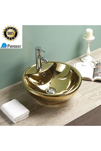 PUROSER Demre Gold Tezgah Üstü Çanak Lavabo