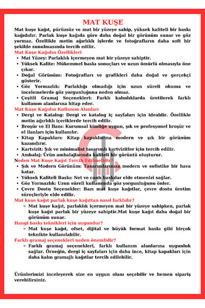 ÇÖZÜM KAĞIT Mat Kuşe Gramajlı Kağıt A4 250 Gr - 50 Adet