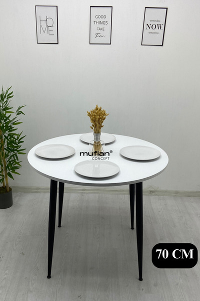 Mufian Concept Valencia - 70 CM Beyaz Tabla Metal Ayaklı Mutfak Masası - Yeme...