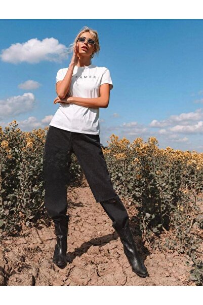 caddekombin Dreamer Printed Γυναικείο μπλουζάκι από βαμβακερό χτενισμένο βαμβ...