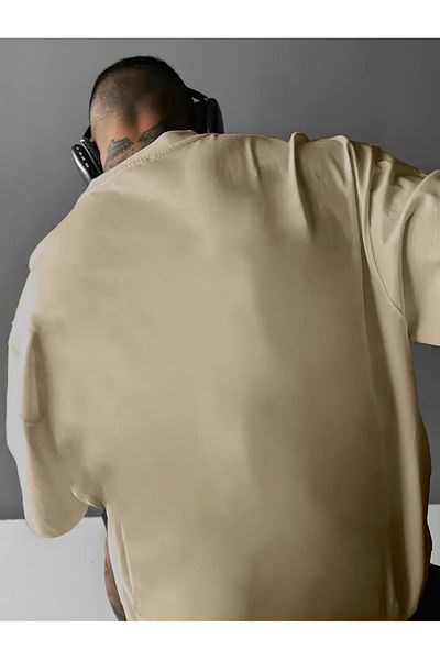 caddekombin Sandıego California Sleeve Printed Cotton Combed Round Neck Beige T-Shirt