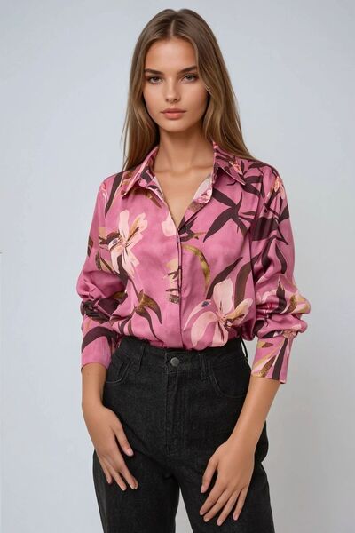 Hiccup Satin Floral Print Long Sleeve Shirt