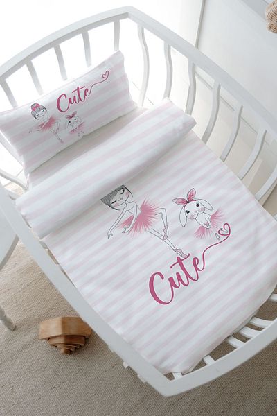 Tuğba Kuğu Mother's Side Crib Duvet Cover Set (60X100) - for Baby Series - Ballerina and Rabbit and Girl
