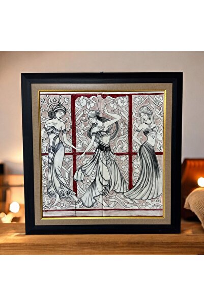 AYGEN HANDMADE ÇİNİ TABLO KADIN TEMA AHŞAP ÇERÇEVELİ MODERN TASARIM ÇİNİ TABLO