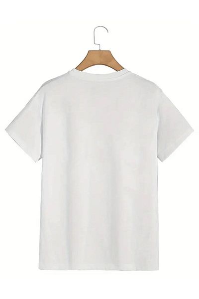 caddekombin Vertical Dream Printed Cotton Combed Round Neck White T-Shirt