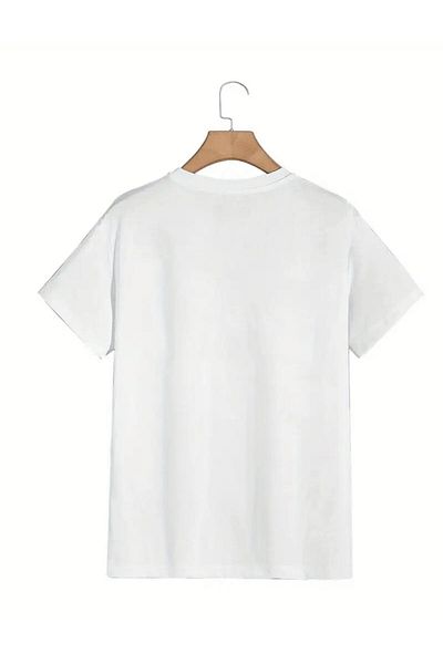 caddekombin Bronxboy Printed Basic Cotton Combed Round Neck White T-Shirt