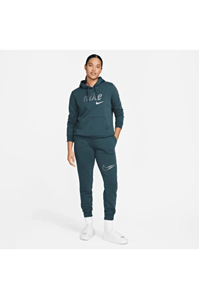 Nike بنطال رياضي نسائي باللون الأخضر من Sportswear Club Fleece Shine