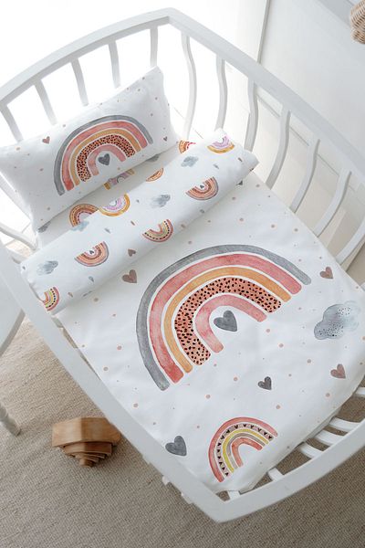 Tuğba Kuğu Mother's Side Crib Duvet Cover Set (60X100) - Iconic Series - Salmon Rainbow