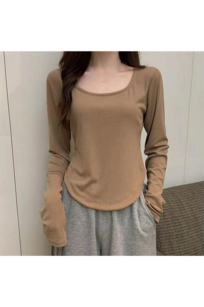 Köstebek Camel Basic Long Sleeve Crop