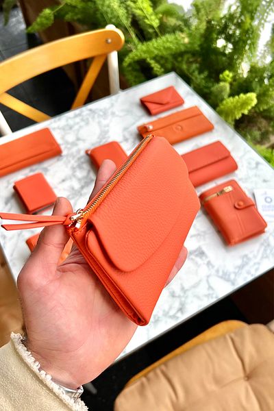CüzCan Γυναικείο πορτοφόλι Beauty Orange Γνήσιο Δερμάτινο Ευγενικό Μοντέλο