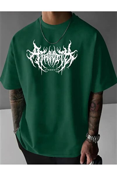 caddekombin Tricou verde din bumbac pieptănat, cu imprimeu, slimfit, pentru b...