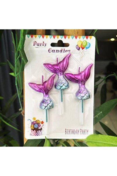 Parti Dükkanım Deniz Kızı Kuyruğu Metalik Pasta Mumu 3'lü