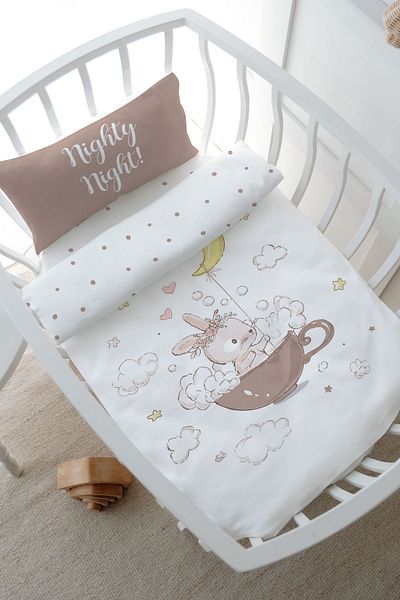 Tuğba Kuğu 80X120 Pure Baby Park Bed Duvet Cover Set - Rabbit in a Cup