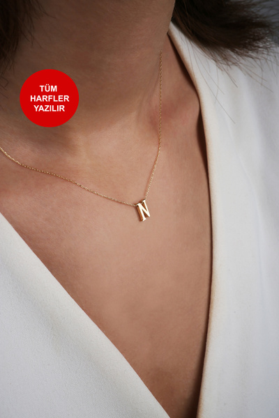 DİAMİNE PIRLANTA 14 Ayar Altın 3 Boyutlu N Harf Kolye