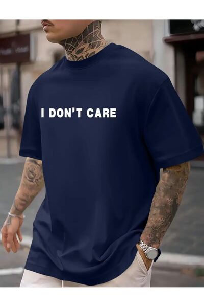caddekombin Tricou din bumbac pieptănat, cu imprimeu I Dont Care, albastru bl...