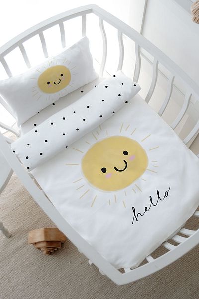 Tuğba Kuğu Mother's Side Crib Duvet Cover Set (60X100) - Pure Baby Series - Smiling Sun