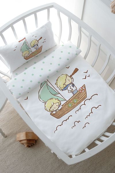 Tuğba Kuğu 60X100 Pure Baby Series Mother's Side Crib Bedding Set - Cute Captain and Shipboy