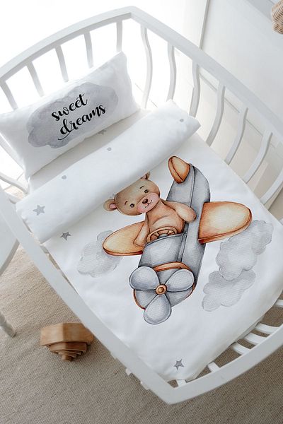 Tuğba Kuğu Park Bed Bedding Set (80X120) - Pure Baby Series - Flying Bear