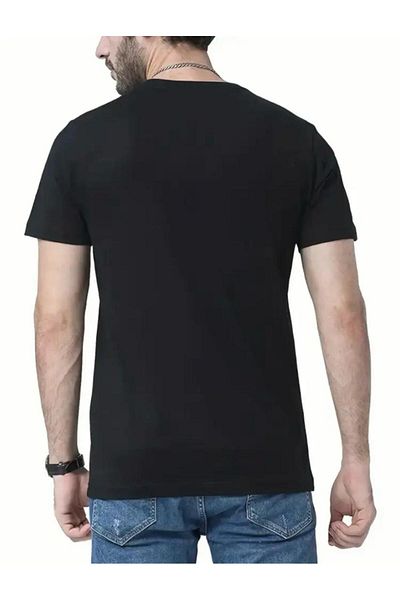 caddekombin Milono 96 Patterned Unisex Cotton Round Neck Black T-Shirt