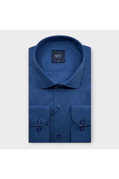 KAMER Men's Slim Fit Terikoton Indigo Shirt - 2100I
