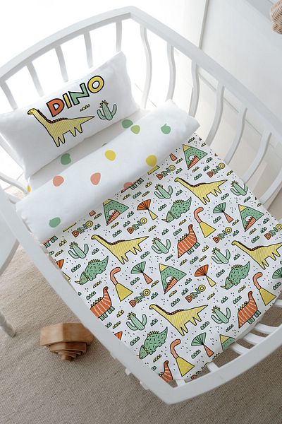 Tuğba Kuğu Pure Baby Series Park Bed Duvet Cover Set - Dino and Cacti (80X120)