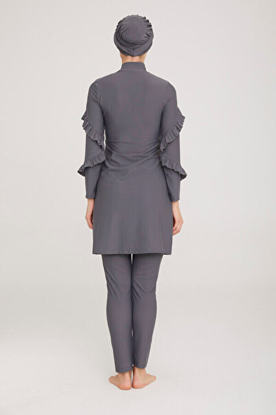 Remsa Mayo Ruffle Design Lycra Fully Covered Hijab Swimsuit Mırına 4104 Anthracite