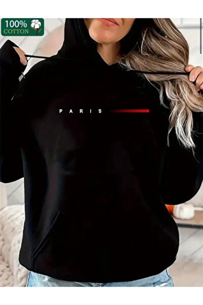 NO 601 Hanorac cu glugă cu imprimeu Paris, negru, roșu