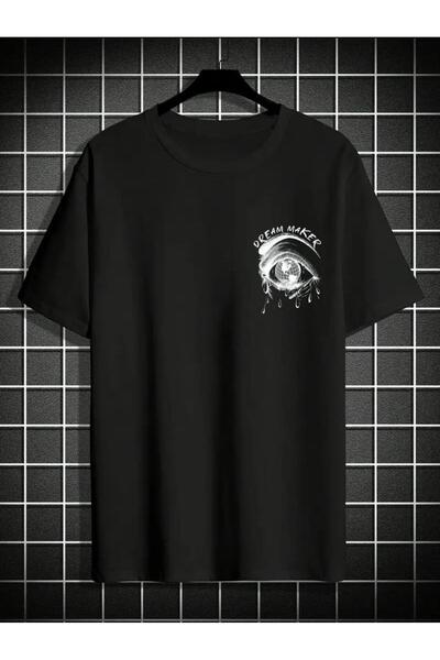 caddekombin Tricou negru din bumbac pieptănat, confortabil, imprimat unisex D...