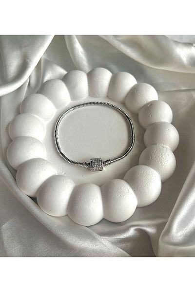 LUZ Silver Cylinder Charm Clip Bracelet