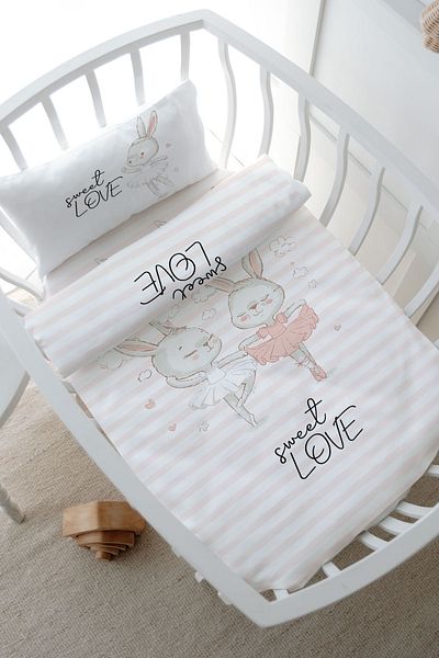 Tuğba Kuğu Park Bed Duvet Cover Set (80X120) - Iconic Series - Ballerina Rabbits