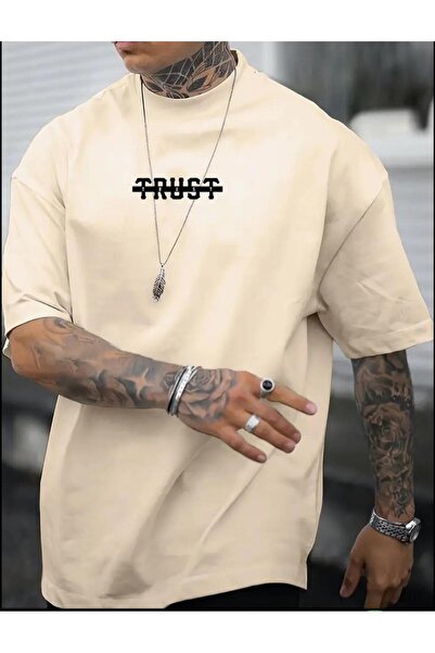 caddekombin Ανδρικό μπλουζάκι Trust Printed Άνετο Μπλουζάκι από Βαμβακερό Χτε...