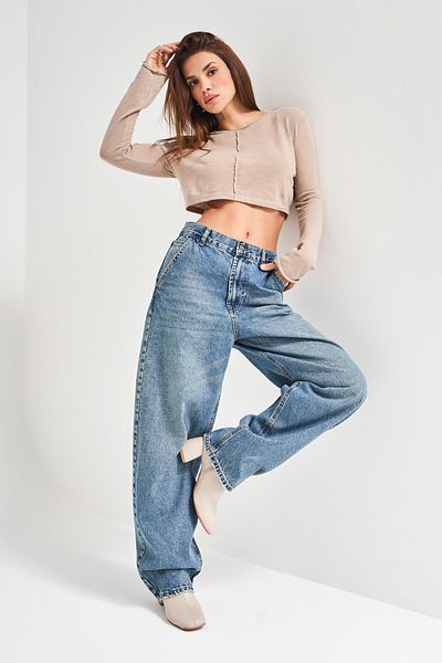 its basic Blugi de damă Tint Color Skater Fit Pantaloni largi din denim