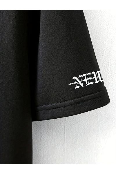 caddekombin Hang on Tone Printed Cotton Combed Round Neck Black T-Shirt