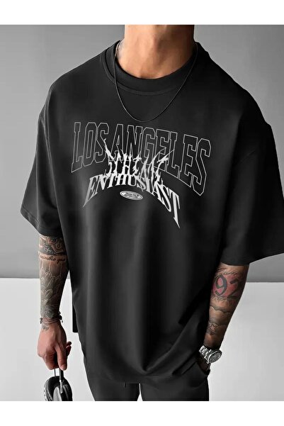 caddekombin Ανδρικό μπλουζάκι από βαμβακερό χτενισμένο βαμβάκι με στάμπα Enıh...