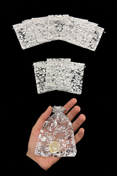 ZEYMERADE حقيبة هدايا خطوبة على شكل حناء فضية 50 قطعة مقاس 9 × 12 سم، زفاف العروس ولادة مولود ختان