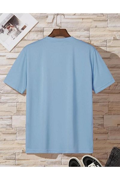 caddekombin Black Printed Unisex Cotton Round Neck Blue T-Shirt
