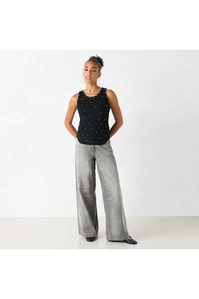2Xtremz Embellished Sleeveless Top With Round Neck