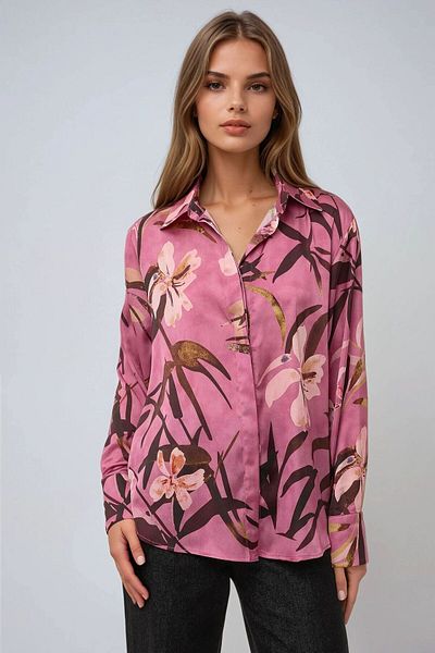 Hiccup Cămașă cu mânecă lungă cu imprimeu floral din satin