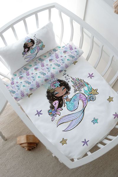 Tuğba Kuğu Brunette Mermaid Mother's Side Crib Bedding Set - Iconic Series (60X100)