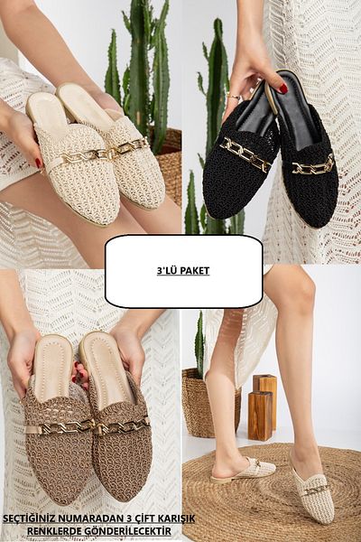 Jackers 3-Piece Women's Buckle Slippers Knitted Chain Buckle Stylish Summer Home Dowry Vacation Slippers