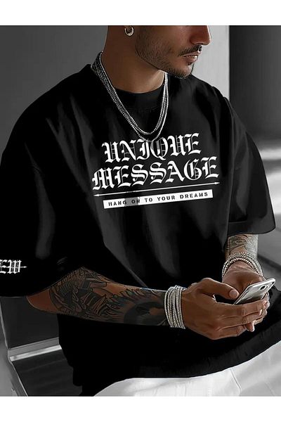 caddekombin Hang on Tone Printed Cotton Combed Round Neck Black T-Shirt