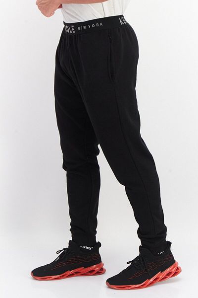 Kenneth Cole Men Regular Fit Pull On Brand Logo Jogger Pants, Jet Black